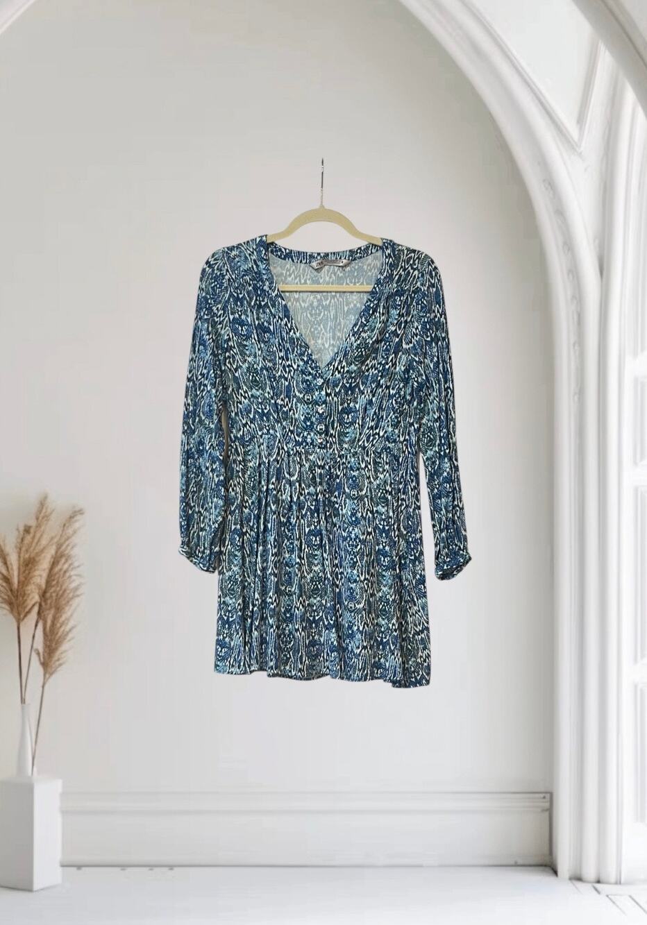ZARA Woman DRESS ANIMAL PRINT MINI DRESS Blue/White Size X Small
